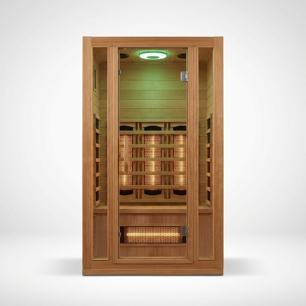 2 Person Far Infrared Sauna with Smart APP Control, 2000W Low EMF Wooden Infrared Sauna Room for Home, 8 Carbon Mica Heating Panels Wellness Sauna, Canadian Hemlock Indoor Spa for Home Relaxation — Studio Shot