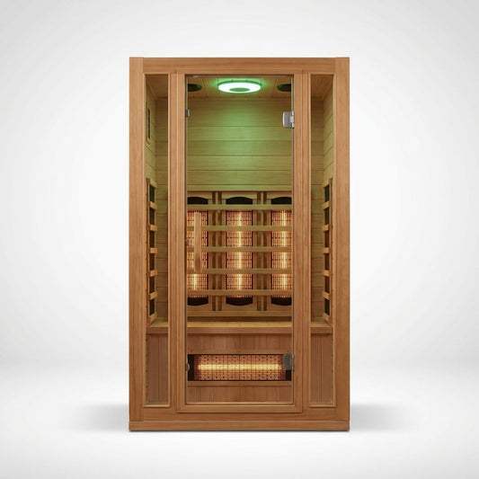 2 Person Far Infrared Sauna with Smart APP Control, 2000W Low EMF Wooden Infrared Sauna Room for Home, 8 Carbon Mica Heating Panels Wellness Sauna, Canadian Hemlock Indoor Spa for Home Relaxation — Studio Shot