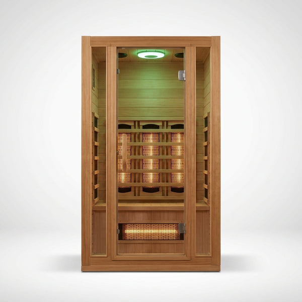 2 Person Far Infrared Sauna with Smart APP Control, 2000W Low EMF Wooden Infrared Sauna Room for Home, 8 Carbon Mica Heating Panels Wellness Sauna, Canadian Hemlock Indoor Spa for Home Relaxation — Studio Shot