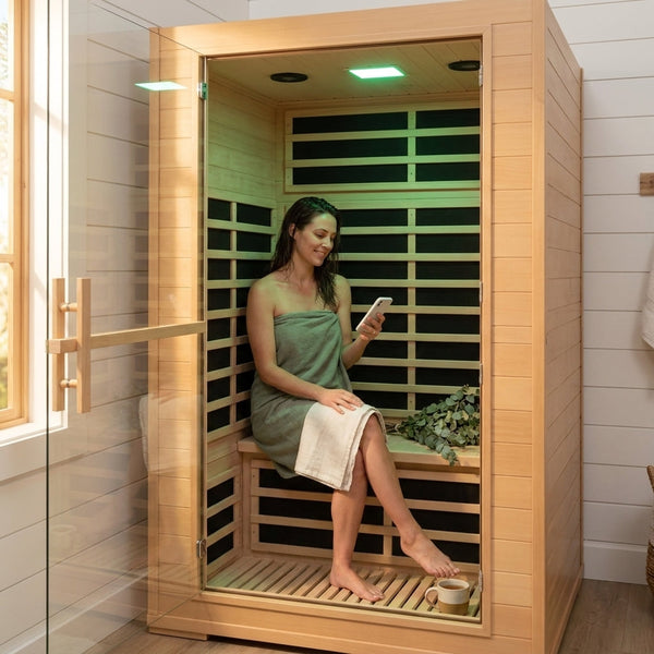 2 Person Infrared Sauna Built for Home Wellness, 8 Carbon Mica Panels, Canadian Hemlock Wood, Smart App Control